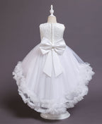 Kommunionkleid für Mädchen, Rundhalsausschnitt, bestickt, bauschig, festliches Prinzessinnenkleid 