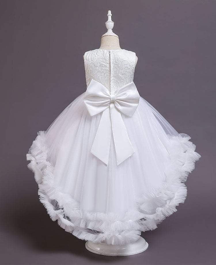 Kommunionkleid für Mädchen, Rundhalsausschnitt, bestickt, bauschig, festliches Prinzessinnenkleid 
