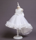 Kommunionkleid für Mädchen, Rundhalsausschnitt, bestickt, bauschig, festliches Prinzessinnenkleid 
