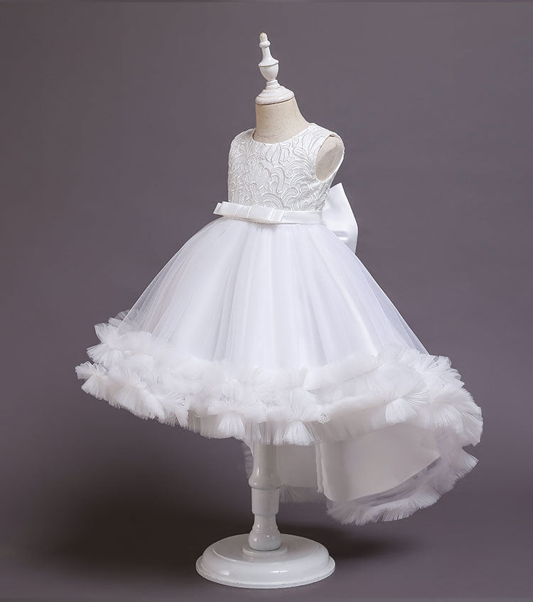 Kommunionkleid für Mädchen, Rundhalsausschnitt, bestickt, bauschig, festliches Prinzessinnenkleid 