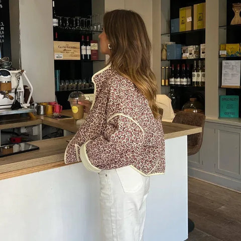 TARUXY Chaquetas con estampado de flores para mujer, abrigo ajustado con bolsillos a la moda, ropa de calle informal para otoño, cárdigan femenino, nueva prenda exterior 