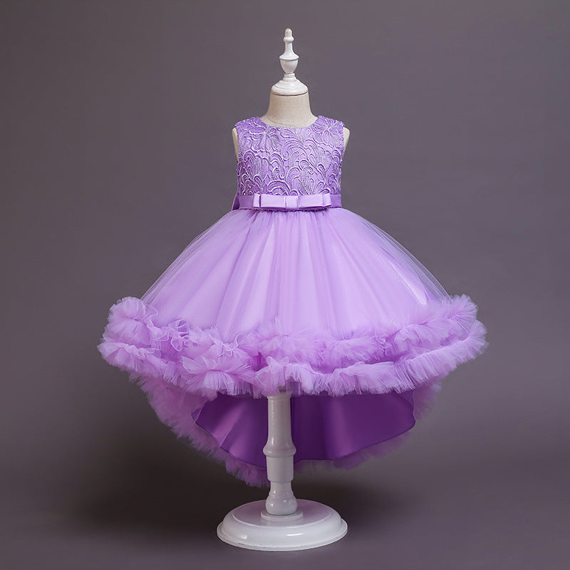 Kommunionkleid für Mädchen, Rundhalsausschnitt, bestickt, bauschig, festliches Prinzessinnenkleid 