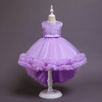 Kommunionkleid für Mädchen, Rundhalsausschnitt, bestickt, bauschig, festliches Prinzessinnenkleid 