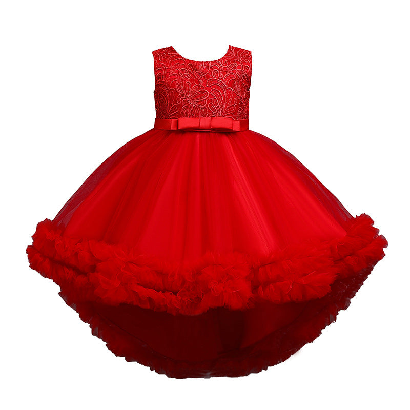 Kommunionkleid für Mädchen, Rundhalsausschnitt, bestickt, bauschig, festliches Prinzessinnenkleid 