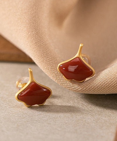 Pendientes Vogue Mulberry de plata esterlina con ágata dorada y hojas de ginkgo 