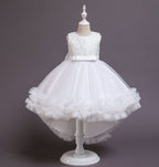 Kommunionkleid für Mädchen, Rundhalsausschnitt, bestickt, bauschig, festliches Prinzessinnenkleid 