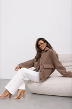Trendy Solid Wool Pocket Elastic Snap Coat