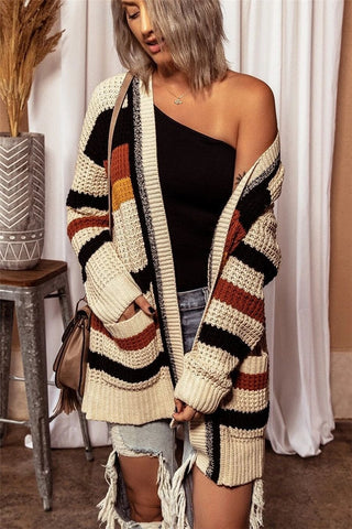 Chicindress Langärmliger, lockerer Cardigan-Pullover mit V-Ausschnitt 