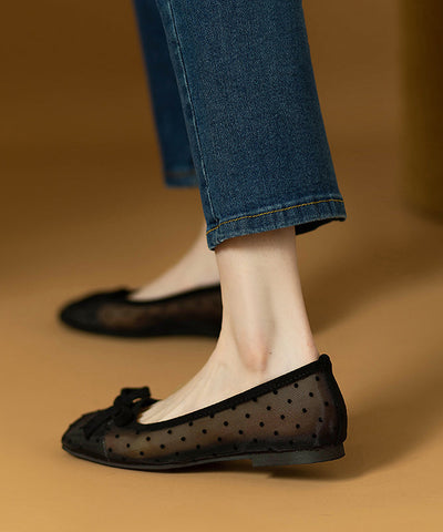 Zapatos planos de tul cómodos con lazo negro para mujer 