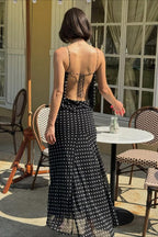 Polka Dot Cami Backless Tie Maxi Dress