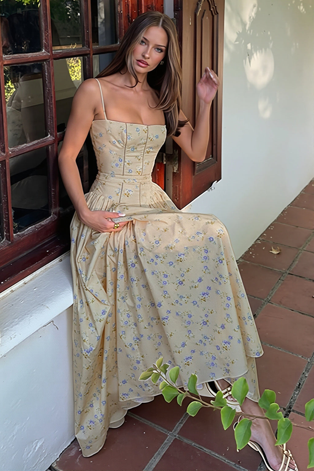 Chic Vintage Floral Cami Slim Fit Maxi Dress