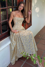 Chic Vintage Floral Cami Slim Fit Maxi Dress