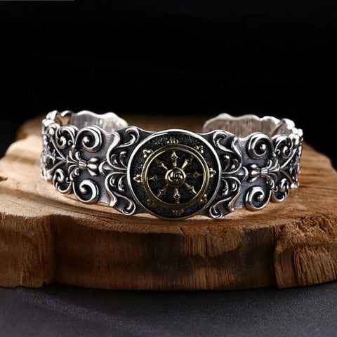 Sterling Silver Vintage Aged Lotus Sutra Bracelet
