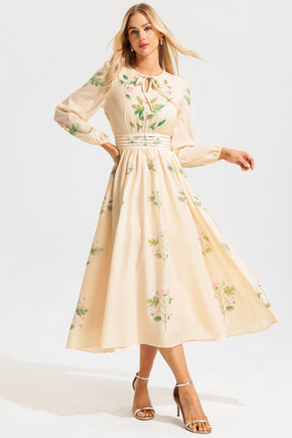 Floral Round Neck Long Sleeve Maxi Dress