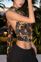 Retro Butterfly Tie Ribbon Halter Top