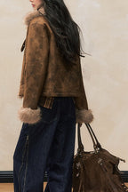Brown Faux Fur Trim Wool Blend Coat