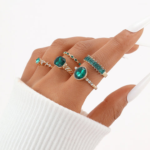 Imitation Smaragd Diamant Ring Set 5 Stück 