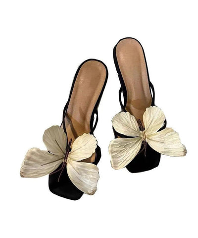Nuevas sandalias de tacón alto con punta cuadrada y lazo floral 