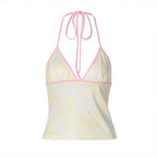 Casual Floral Print V Neck Halter Top