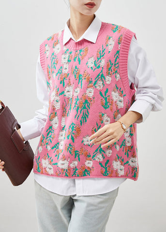 Chalecos de punto grueso de jacquard rosa orgánico para primavera 
