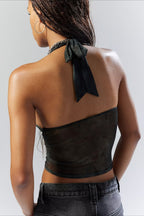 Stylish Printed Mesh Sexy Halter Top