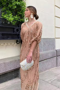Sequin Deep V-Neck Maxi Dress