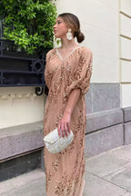 Sequin Deep V-Neck Maxi Dress