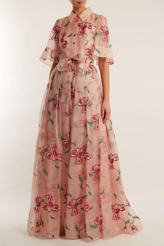 Vestido midi floral de manga corta con parte inferior 