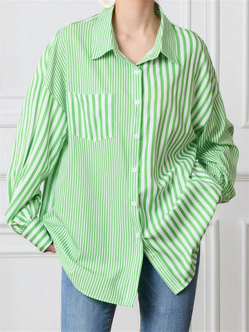 Blusa de botones con patchwork a rayas 