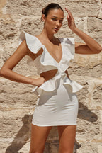 Sexy V-neck Waist Cutout Ruffle Bodycon Mini Dress