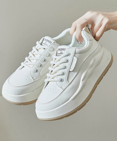 Zapatos casuales blancos con plataforma, cuña y tacón alto con cordones 