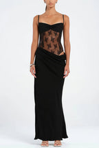 Solid Lace Splice Bodycon Maxi Dress