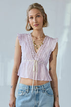 Bow Tie Lace Relaxed Ruffle Blouse