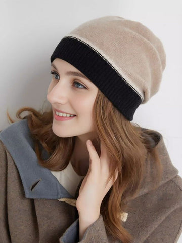 Damen Winter Warm Colorblock Kaschmir Strickmütze 