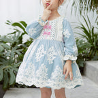 Kleinkind-Abendkleid, Lolita-Kleid für kleine Mädchen, Spitze, Blumenmuster, Puffärmelkleid, Kommunionskleid, Blumenmädchenkleid, Prinzessinnenkleid 