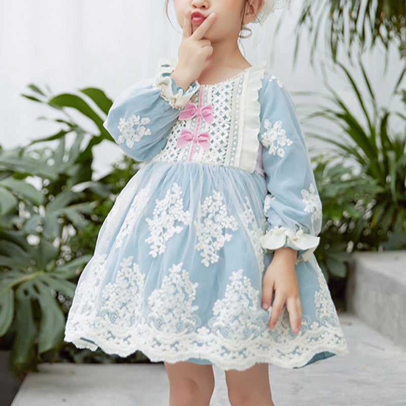 Kleinkind-Abendkleid, Lolita-Kleid für kleine Mädchen, Spitze, Blumenmuster, Puffärmelkleid, Kommunionskleid, Blumenmädchenkleid, Prinzessinnenkleid 