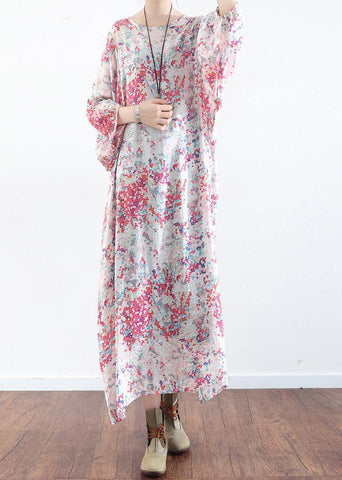 Vestido de verano de fiesta de sisal con cuello redondo y flores rosas francesas 