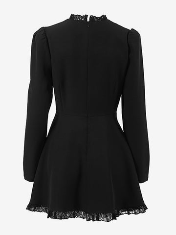 Skater Dresses Polyester Jewel Neck Ruffles Black Chic Long Sleeves Flared Dress Mini Dresses