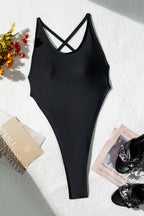 Chic Halter Cross Backless Cut Out One Piece Swimwear