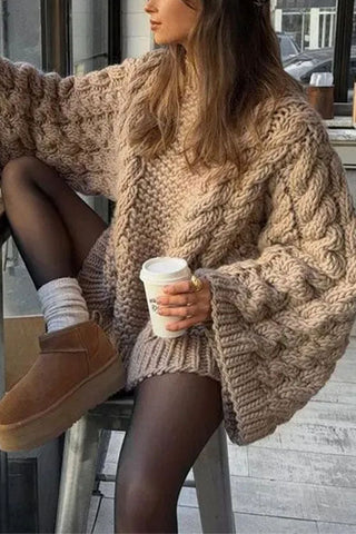 Round Neck Oversized Cable Knit Sweater
