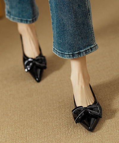 Zapatos planos con lazo y punta puntiaguda de piel sintética color rosa para mujer 