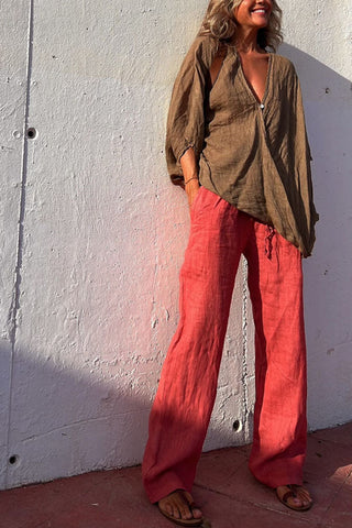 Kenny Linen Blend Button A-line Loose Blouse