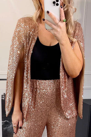 Besondere festliche Kleidung – Pailletten-Cape-Blazer 