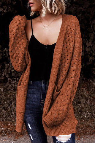 chic brown woven texture knitted cardigan