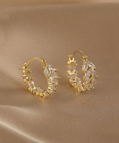 Pendientes de aro con espigas de trigo y circonitas de aleación de cobre y oro Vogue 
