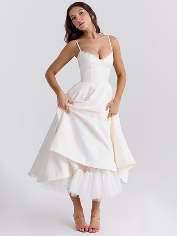 Pink Corset Dress Spaghetti Straps Backless Brunch Birthday Party Midi Dresses