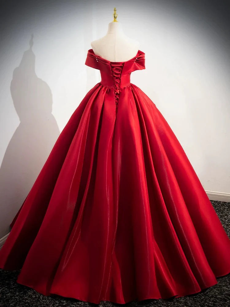 A-Linie schulterfreies Satin langes Ballkleid Abendkleid