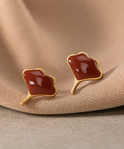 Pendientes Vogue Mulberry de plata esterlina con ágata dorada y hojas de ginkgo 