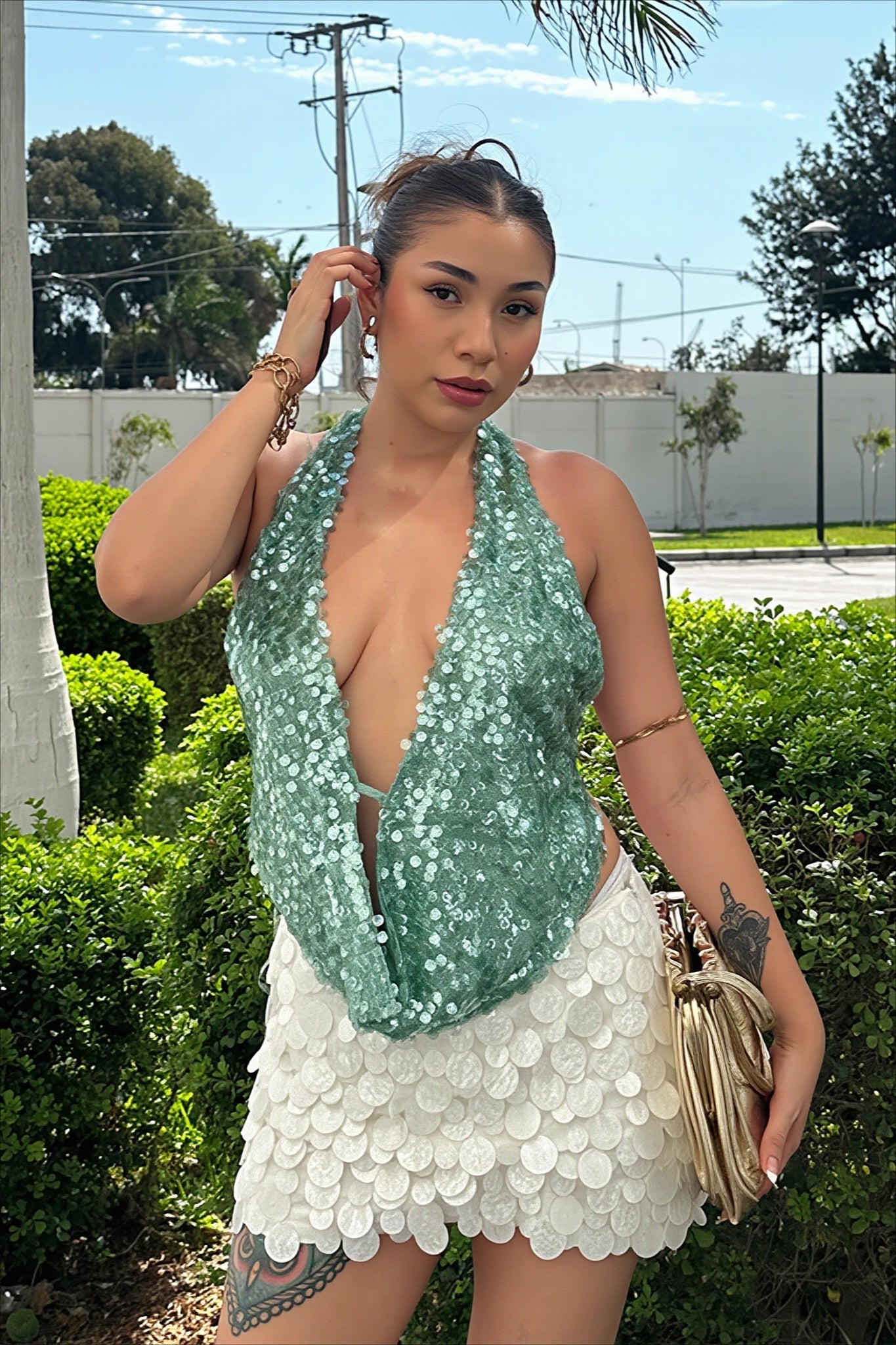 Cutout Sequin V-Neck Tank Top