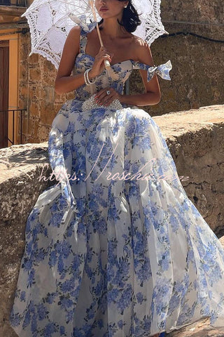 Fairytale Itself Organza-Maxikleid mit Blumenmuster und Bindeträgern 